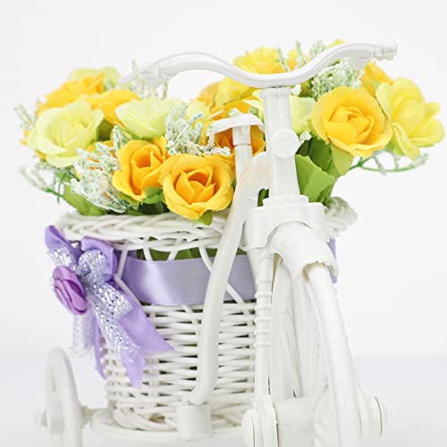 Comanlai Artificial Flower Nostalgic Bike, Tricycle Flower Basket Ï¼Œgarden Nostalgic Bicycle Artificial Flower Decor Plant Stand Mini Garden For Home Wedding Decorationï¼Œcolor Of The Bow Is Random #TOP3