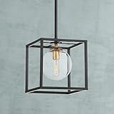 Delaney Black Cage Mini Pendant Light 8' Wide Modern Clear Glass Orb Square Open Frame Fixture for...