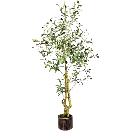 5FT Artificial Olive Tree Indoor - Lifelike Fake Olive Tree with Branches, Leaves & Fruits, Realistic Faux Tree for Bathroom, Office, Bedroom Decor, Compact Home Decor Plants