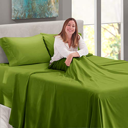 Image of Nestl Full Bed Sheet Set - Calla Green - 4-Piece Extra Deep Pocket | Instantly Soft, Night-One Ready (No Wash Required). Fits Extra Deep Pockets up to 24 Inches, 360-Degree Elastic Grip