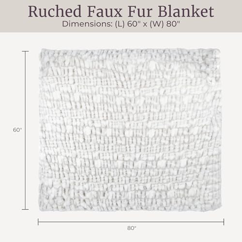 Image of Lavish Home Oversized Ruched Faux Fur Blanket - 60x80-Inch Jacquard Faux Fur Queen-Size Throw for Sofas and Beds - Luxurious Bedding (Gray)