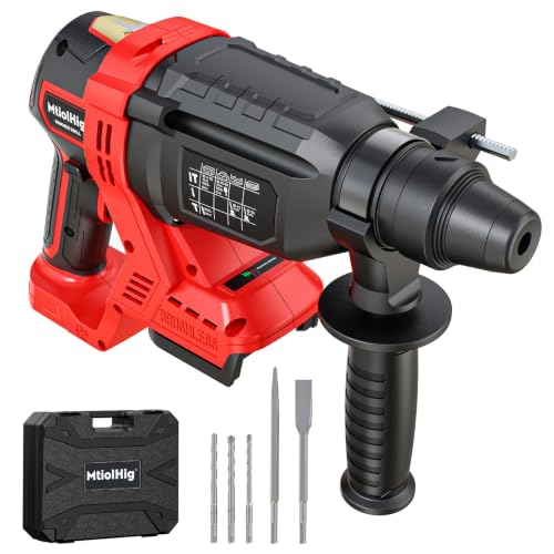MtiolHig 1' SDS-Plus Cordless Rotary Hammer Drill Compatible with Milwaukee 18V Battery, 3J Impact Energy Brushless Motor, 7-Speed Variable 4-Mode with 5 Chisel/Bit Set for Concrete/Masonry, Tool Only