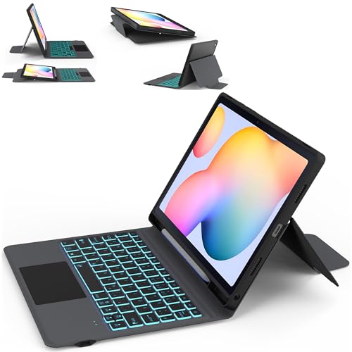 Para Samsung Galaxy Tab S6 Lite 10,4 Pulgadas 2024/2022/2020 Funda Con Teclado QWERTZ: Iluminación de 7 Colores Con Panel Táctil, Todo en Uno Con Soporte Para Lápiz