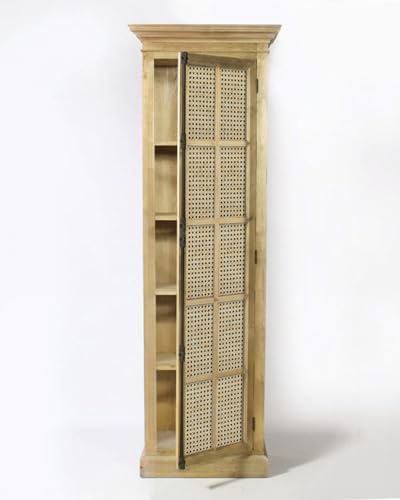 Image of The Attic Oregon Bookshelf Small with Cane, Multipurpose for Living Room Bed Room Study Kitchen, Solid Mango Wood, Natural Matte Finish