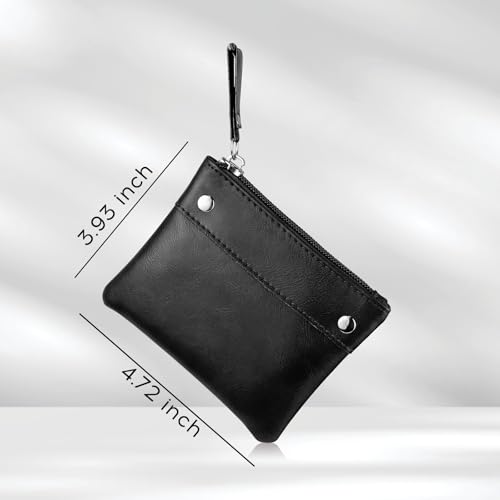 Coin Purse for Men Women, Soft Leather Change Wallet Small Coin Pocket with Zipper for Storing Coin Cards Keys (Black)2