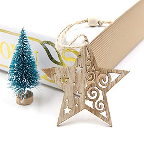 Weilydf 10Pcs/Set Creative Wooden Christmas Tree Hanging Holiday Decoration Diy Wood Piece Ornament Pendant With Hemp Rope Crafts (Five-Pointed Star) #TOP1