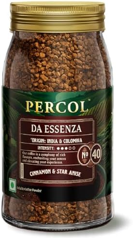 PERCOL Premium Instant Coffee | Da Essenza Blend 40 | Crafted with Premium Imported Beans | Freeze Dried | Designed in UK | 100g Jar | 100% Pure Coffee | Flavorful & Aromatic Coffee