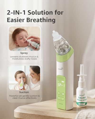 Image of GROWNSY 2-in-1 Nasal Aspirator with Saline Spray, Electric Nose Sucker