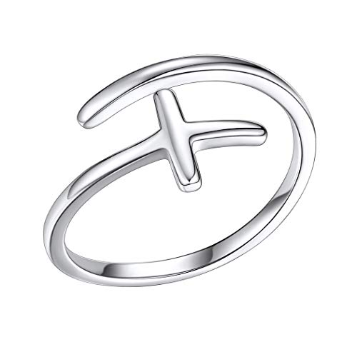 PROSILVER Cruz Plata Mujer Anillo Delgado Ajustable, Joyería Amuleto Fe Crucifijo Plata 925 Cross Ring