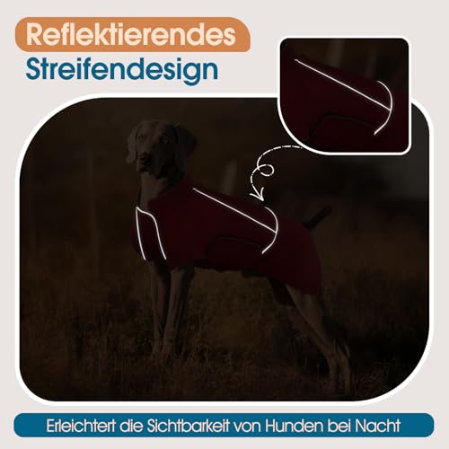 Katzinst Hundejacke Wasserdichter, Warmer Hundejacke für Große Hunde, Hundemantel Fleece, Winterjacke mit Reflektierender Streifen Französische Bulldogge Cheng Rot L