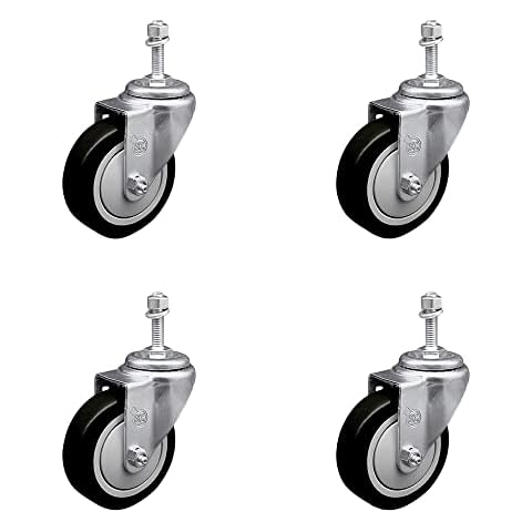 Polyurethane Swivel Threaded Stem Caster Set of 4 w/4" x 1.25" Black Wheels and 3/8" Stems - Includes 4 Swivel - 1400 lbs Total Capacity - Service Caster Brand Cover