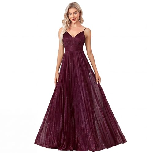 Image of Sexy Backless Maxi Formal Dress for Women with Sequin, Sleeveless Pleated Evening Gowns for Wedding and Cocktail