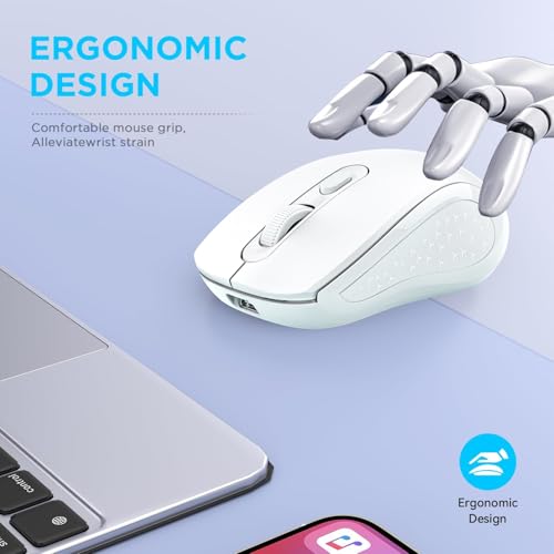 Ratón Bluetooth blanco para iPad y portátil, ideal para trabajar en cafeterías sin cables 5