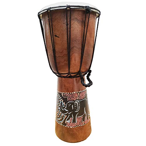 Djembe Drum Hand Painted Multicolored Dot Aborigine With Unique Random Patterns Bongo African Inspired Music Awesome Gifting Idea. Abstract Wild Animals (16 Inch, Elephant)