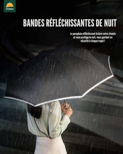 Chakipee Parapluie Pliant inversé Compact Réfléchissant - Automatique Parapluie Noir pour Homme Femme Resistant Vent, Parapluies de Voyage Portables - Revêtement en 210T Grande Taille, Diamètre 106 cm – vue 2