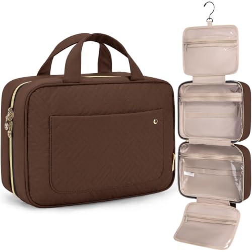 Image of BAGSMART Toiletry Bag Travel Bag with Hanging Hook, Water-resistant Makeup Cosmetic Bag Travel Organizer for Accessories, Shampoo, Full-size Container, Toiletries (Coffee, Large)