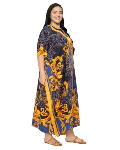 Image of Gypsie Blu Women Plus Size Kaftan Dress Beach Cover Up Maxi Dresses for Women, V-Neck Kimono Sleeve 1X-3X