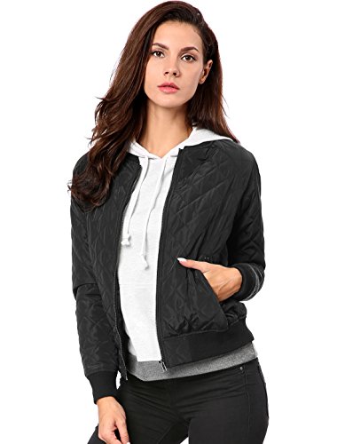 Allegra K Women's Quilted Zip Up Raglan Long Sleeve Bomber Jacket2