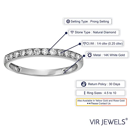 1/4 carat (ctw) Diamond Wedding Anniversary Band for Women, Half Eternity Round Diamond Engagement Ring in 14K White Gold Prong Set with Milgrain 0.25 cttw, Size 3.5-103