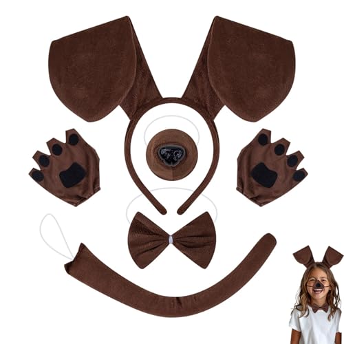 xolear 6 Stücke Dackelkostüm für Kinder Set, Verstellbar Hunde Kostüm, Dalmatiner Kostüm Set Kinder, Tier Verkleiden für Geburtstage, Partys und Cosplay