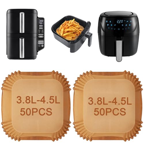 100pcs Air Fryer Liners Disposable for Ninja Double Stack Air Fryer 7.6l SL300UK / Russell Hobbs Air Fryer 4L 4L Square Air Fryer Liners Comptible with Ninja Philips Cosori Tower 3.8L-4.5L