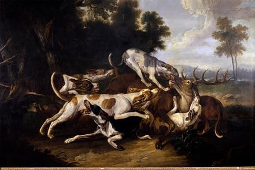 Tableau L'hallali Du Cerf poster art mural vintage chiens de chasse 60x90