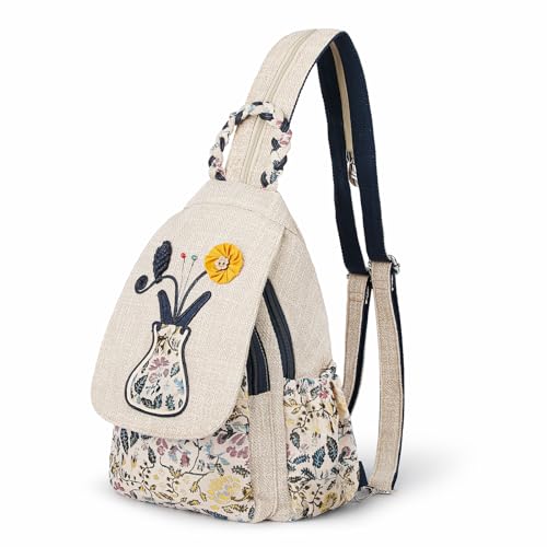Image of Ladys Convertible Sling Bag, Hand Craft Artisan Purse, Beautiful Canvas Premium Casual Day Mini Backpack for Women (Vase)