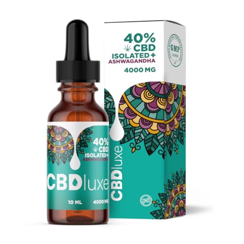 Los Mejores Productos de CBD para Dormir | Aceite de Marihuana | Cannabidiol 28 CBDluxe | Aceite CBD 40% Isolated (+Ashwagandha) | Máxima Potencia | Máxima Pureza | 4000mg | 0% THC | Orgánico y Testado en Laboratorio | Certificado CPNP