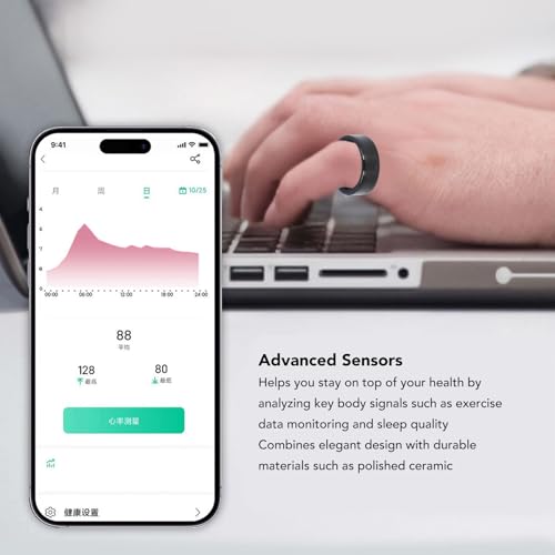 ASHATA Smart Ring, BT Fitness Tracker Smart Ring, Schrittz&auml;hler mit APP, IP68 Wasserdichter Fitness Tracker Ring f&uuml;r den T&auml;glichen Gebrauch, f&uuml;r Damen und Herren, Schwarz (9)