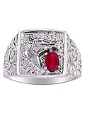 RYLOS Mens Rings 14K White Gold Rings Lucky Nugget Horse Head 6X4MM Oval Gemstone & Genuine Diamond Ring Garnet January Birthstone Rings For Men, Men's Rings, Gold Rings Sizes 8,9,10,11,12,13