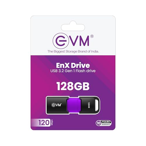 Image of EVM EnX 128GB USB 3.2 Gen 1 Flash Drive | Exceptional 120MB /s Read| Sturdy Premium Metal Body | Convenient Integrated Key Loop | Laptop Desktop Smart TV Car Stereo | 10 Years Warranty (ENX /128GB)