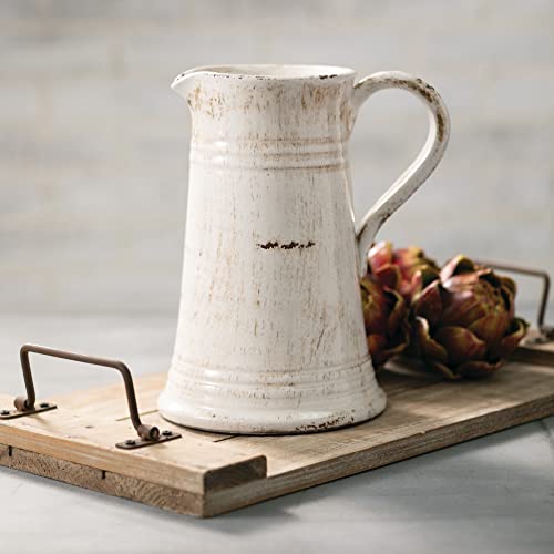 Sullivans Modern Farmhouse Decorative Ceramic Pitcher, 8 X 7 X 10 Inches, Distressed Farmhouse Décor, Off-White Crackled Finish, Faux Floral Vase, Mantel, Dining Table And Living Room Décor (Cm2364) #TOP1
