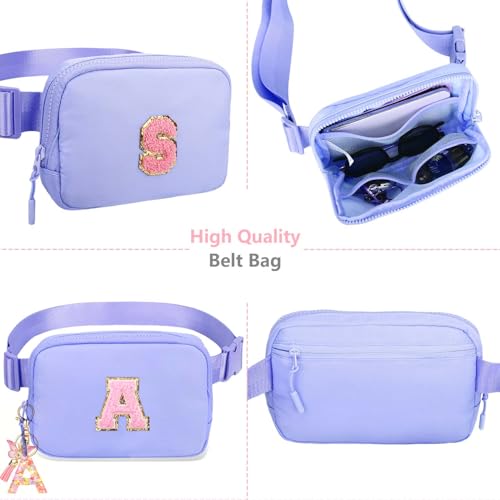 Image of Fanny Pack for Kids Girls 10-12 - Small Waist Belt Bag with Initial Letter Patch and Extender Strap for Women Teen Girl Friends Mini Bum Hip Travel Purse Crossbody Belt Bag Lavender Purple E