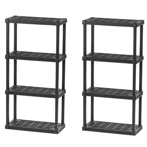 Iris Ohyama Lot de 2 Etagere de Rangement Plastique Résistante Capacité de 100 kg Facile à Assembler 4 étages sans BPA Etagere Garage Cuisine Rangement pour Espace de Travail PRS-M4 Noir