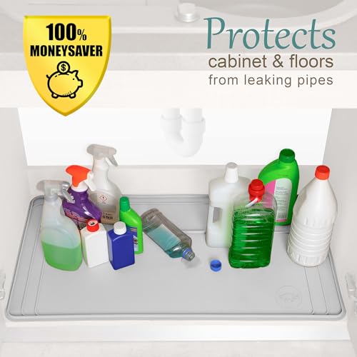 Image of The Original Under Sink Mat - Silicone Waterproof mat, Trimmable, Easy to Clean, Kitchen cabinet liner, Under sink protector mats, Drip Tray with Lip - 31 inch x 22 inch or smaller