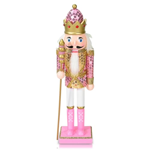 30cm Wooden Shiny Pink Nutcracker Soldier Christmas Decorations,Large Christmas Nutcracker Figures Ornaments,Nutcracker Gifts Nutcracker Soldiers Puppet Doll for Tradition Xmas Present Indoor Decor