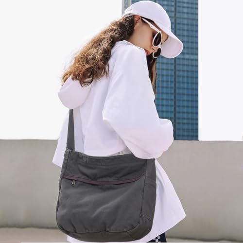 Image of Canvas Hobo Crossbody Shoulder Tote Bag for Women and Men Large Purse Messenger Bag Travel Work Shopping