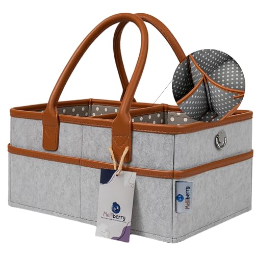 Image of Melliberry Baby Diaper Caddy Changing Table Organizer - Baby Basket Diaper Caddy Organizer with Handle - Basket for Nursery with Changing Pads & Storage