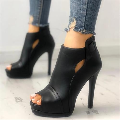 Black Peep Toe Stilettos Platform High Heel Ankle Boots3