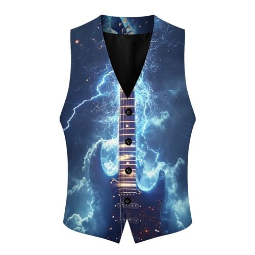 Rock Electric Guitar with Lightning Men's Suit Vest Slim Fit V-Ncek Waistcoat Business Casual Vest4