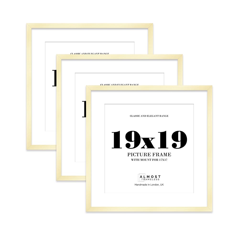 19x19 Gold Picture Frame with Mount for 17x17 Photos, Prints - Modern Square Wall Frame, Set of 3