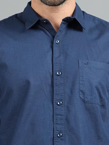 Image of Men Slim Fit Solid Spread Collar Casual Shirt