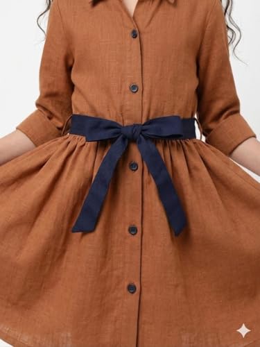 Image of A.T.U.N. (ALL THINGS UBER NICE) Girls 100% Cotton Shirt Dress with Belt | Solid Button-Down Dress with Collar Neck | Soft Breathable Kids Outfit for Girls
