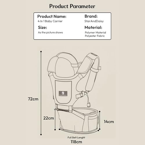 Image of StarAndDaisy 4 in 1 Baby Carrier for 0 to 3 Year Baby with Soft Cushion Hip Seat, Kangaroo Bag for Baby with 2 Storage Pockets, 4 Carry Positions | Baby Carry Bags