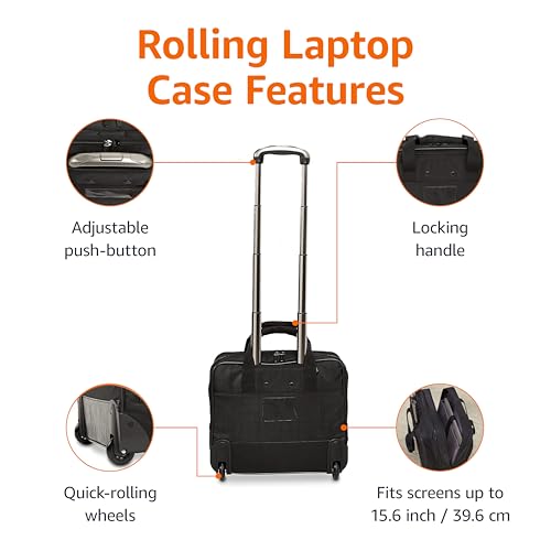 Amazon Basics Rolling Laptop Case, 15.6 in, Black