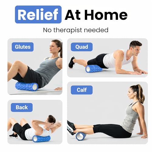 Image of Yogikuti Foam Roller for Muscle Recovery | High-Density Deep Tissue Massage Roller | Relieves Back Pain & Muscle Tension | Textured Anti-Slip Surface | Fitness & Yoga Tool (Blue, Small)