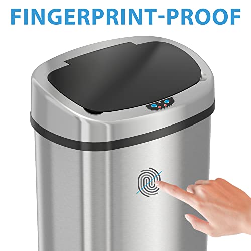 Sensorcan 13 Gallon Touchless Sensor Odor Control System, Stainless Steel Oval Shape Automatic Garbage Bin, Base Model Trash Can #TOP4
