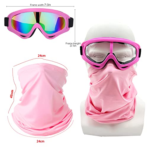 Image of LJDJ Motorcycle Goggles,2 Pack Dirt Bike ATV Motocross Windproof Anti-UV Adjustable Riding Cycling Hiking Protective with 2 Pack Neck Breathable Bandana Mask for Men Women Kids Youth Adult