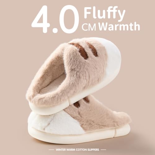 Cat Paw Slippers for Women, Cute 3D Furry Indoor Outdoor House Slippers, Warm Cozy Winter Cat Paw Shoes, Anti-Slip EVA Sole4