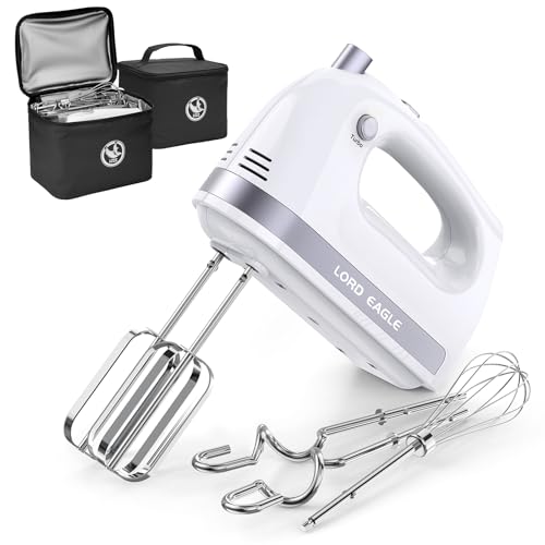 Image of Lord Eagle Hand Mixer Electric Handheld 400W, 5-Speed Lightweight Kitchen Mixer with Stain-resistant & Waterproof Storage Bag, 5 Stainless Steel Attachments for Baking Cake Egg Cream Food Beater
